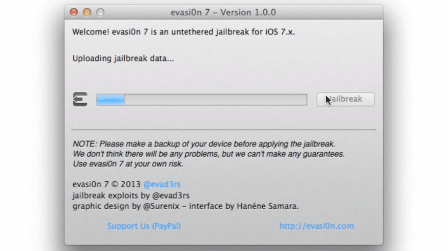 Uploading the data to jailbreak